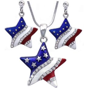 4th of July USA American Flag Star Pendant Necklace Dot Dangle Earrings Set in Saudi Arabia
