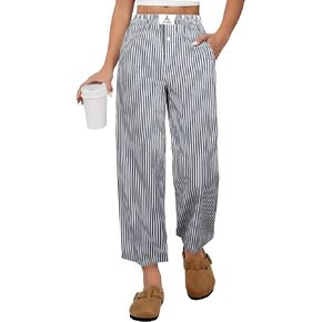 ANRABESS Womens Gingham Striped Pants, Palazzo & Cropped, Comfy & Cute, Lounge Pajama Plaid PJ Bottoms With Pockets in Kuwait