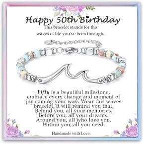 Birthday Gifts for Women, Unique Silver Wave of Life Bracelets for Happy 18th, 21st, 30th, 40th, 50th, 60th Birthday Gifts Ideas for Women Bestie Friend Sister Mom Daughter Wife Grandma Auntie in Saudi Arabia