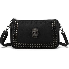 KUANG! Black Dark Punk Style Shoulder Bag Pu Leather Wristlets Clutch Purse Fashion Skull Rivets Handbags in Saudi Arabia