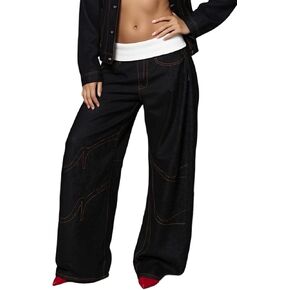 Symina Women's Baggy Cargo Jeans High Waisted Vintage Wide Leg Denim Pants Loose Barrel Jeans Streetwear in Saudi Arabia