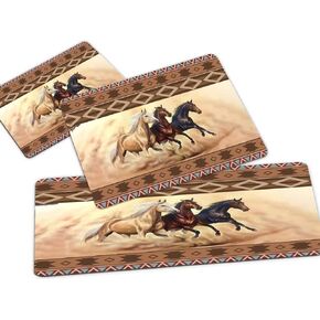 Animal Running Horse Kitchen Rugs Set 3 Pieces Horses Herd Run in Desert Sand Storm Against Dramatic Sky Floor Mats Washable Doormat Anti Fatigue Non-Slip Western Runner Rugs Bedroom Area Carpet in Saudi Arabia