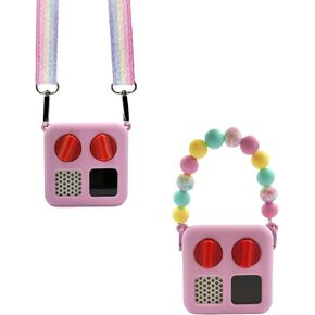 Silicone Case for Yoto Mini with Shoulder Strap and Silicone Bead Handle, Easy to Grab for Kids with Cute Color Options, Travel Adventure Jacket Silicone Cover Yoto Mini Accessories, Pink in Saudi Arabia