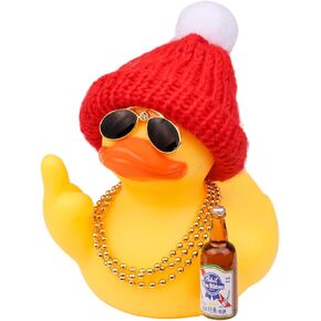 Car Dashboard Rubber Ducks, Christmas Eve Decorations Rubber Ducky Car Ornament with Cool Accessorie Knit Hat, Sunglasses, Necklace, 3.5in in Kuwait