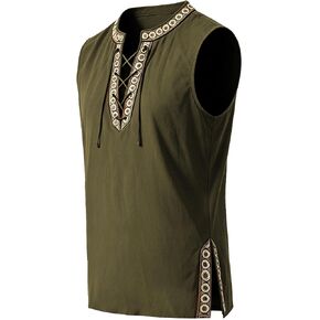 Medieval Tunic Men Renaissance Pirate Shirt Sleeveless Lace Up Embroidery Tops in Saudi Arabia