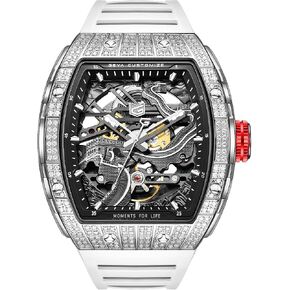 GeYa Redhai Luxury Crystal Diamond Dragon Mechanical Watches, 50M Waterproof Skeleton Dial Rose Gold Case Stainless Steel Watchband Chinese Loong Watches for Men in Saudi Arabia