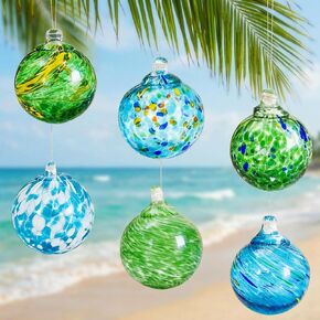 JarThenaAMCS 6Pcs Hand Blown Glass Ball Ornaments 2.4 Inch Summer Beach Gazing Ball Blue Green Hanging Friendship Witch Balls for Hawaii Home Party Garden Wall Window Decor in Kuwait