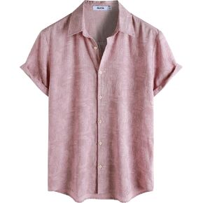 Mens Hawaiian Shirt Short Sleeve Casual Button Down Vacation Shirts Textured Floral Summer Beach Shirt in Saudi Arabia