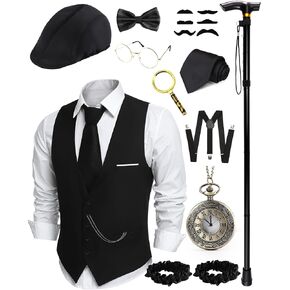1920s Mens Costume Roaring 20s Costumes For Men Detective Costume 1920s Mens Outfit with Hat Vest Fake Mustache in Saudi Arabia