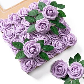 Aegero Artificial Flowers 25pcs Foam Fake Roses with Stems for DIY Wedding Bouquets Bridal Shower Centerpieces Arrangements Party Tables Valentines Day Decorations Christmas Tree （Ivory） in Saudi Arabia