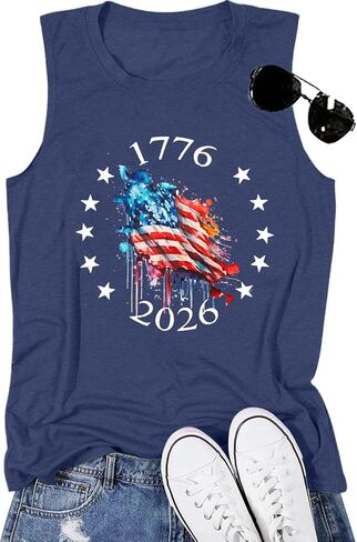4th of July Tank Tops for Women American Flag Graphic Independence Day Shirt Summer Sleeveless Patriotic Tee in Kuwait