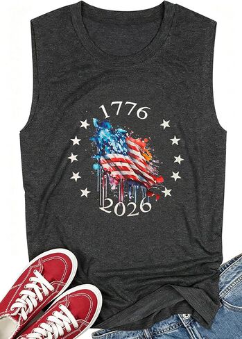 4th of July Tank Tops for Women American Flag Graphic Independence Day Shirt Summer Sleeveless Patriotic Tee in Saudi Arabia