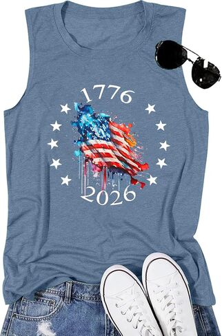 4th of July Tank Tops for Women American Flag Graphic Independence Day Shirt Summer Sleeveless Patriotic Tee in Kuwait