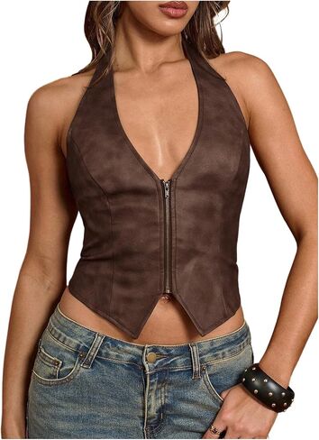 SweatyRocks المرأة بو الجلود الرسن تانك القمم مثير العميق الخامس الرقبة الدانتيل يصل الظهر سترة حزب Clubwear in Kuwait