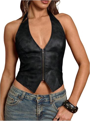 SweatyRocks المرأة بو الجلود الرسن تانك القمم مثير العميق الخامس الرقبة الدانتيل يصل الظهر سترة حزب Clubwear in Kuwait