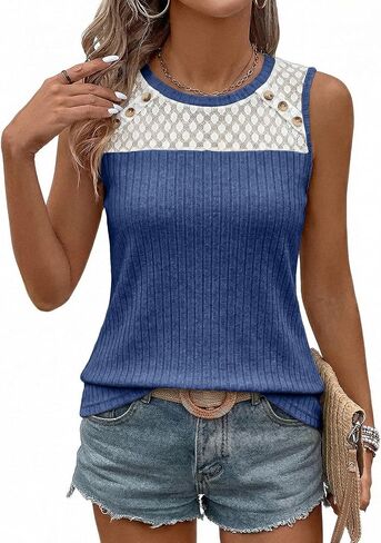 BLENCOT Spring Sleeveless Tanks Tops for Women Crewneck Camisole Trendy Dressy Casual Fashion Boho Summer Blouse Vest in Kuwait