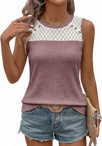 BLENCOT Spring Sleeveless Tanks Tops for Women Crewneck Camisole Trendy Dressy Casual Fashion Boho Summer Blouse Vest in Kuwait