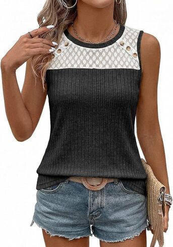 BLENCOT Spring Sleeveless Tanks Tops for Women Crewneck Camisole Trendy Dressy Casual Fashion Boho Summer Blouse Vest in Kuwait