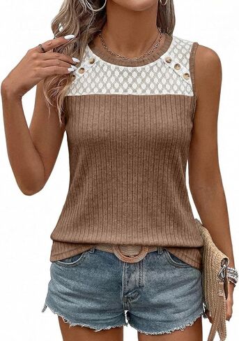 BLENCOT Spring Sleeveless Tanks Tops for Women Crewneck Camisole Trendy Dressy Casual Fashion Boho Summer Blouse Vest in Kuwait