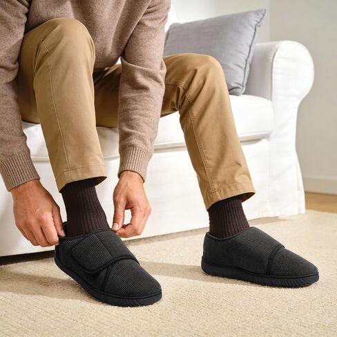 Mens Memory Foam Diabetic Slippers Comfy with Coral Fleece Lining for Arthritis Edema Swollen Feet House Shoes for Men in Kuwait