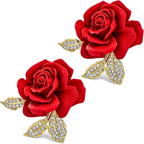 Ymapinc 2PCS Red Rose Brooches, Elegant Floral Pin for Women, Bag Charm for Tote, Hat Accessory, Party Wedding Decoration, Valentine Gift for Mom Girlfriend in Kuwait