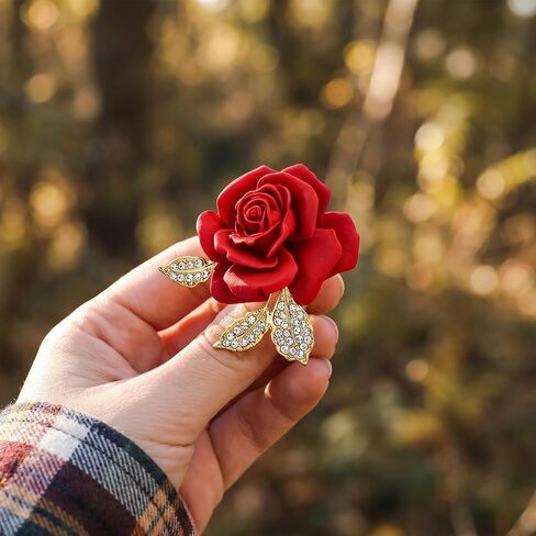Ymapinc 2PCS Red Rose Brooches, Elegant Floral Pin for Women, Bag Charm for Tote, Hat Accessory, Party Wedding Decoration, Valentine Gift for Mom Girlfriend in Kuwait