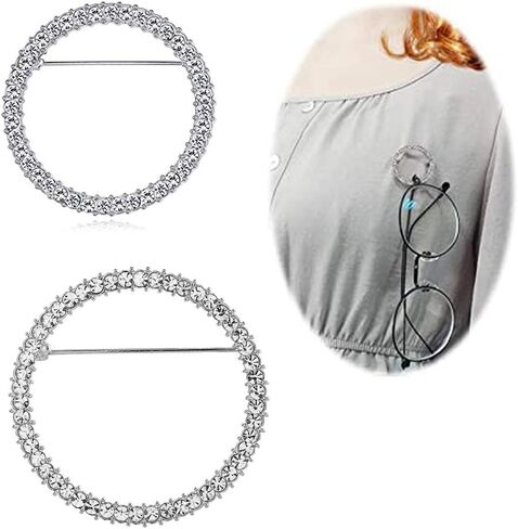 Round Crystals Glasses Holder Brooch Reading Glasses Holder Simple Fashion Design Brooch Pins for Women Fashion Jewelry in Saudi Arabia