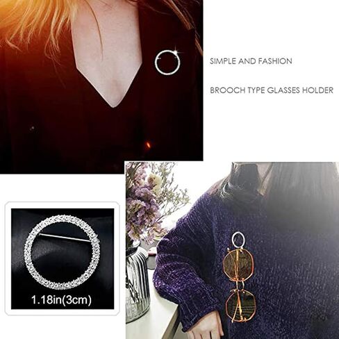 Round Crystals Glasses Holder Brooch Reading Glasses Holder Simple Fashion Design Brooch Pins for Women Fashion Jewelry in Saudi Arabia