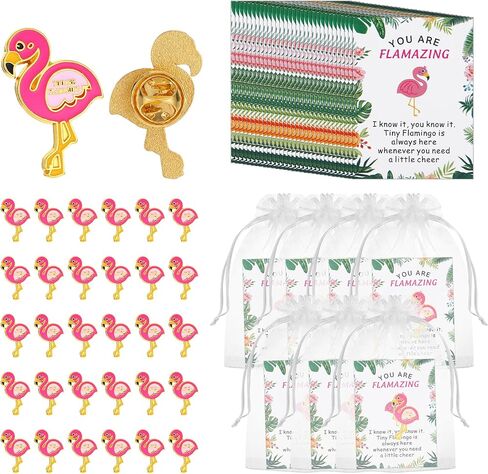 30 Sets Flamingo Gifts for Women Pins Employee Appreciation Gifts Bulk Flamingo Party Decorations Favors with Card and Organza Bag for Team Motivational Supplies in Saudi Arabia