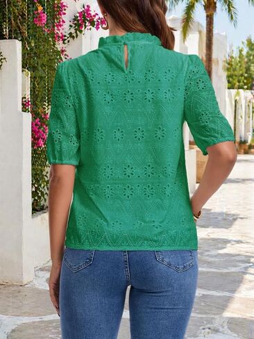 Women's Summer Tops 2026 Puff Short Sleeve Embroidered Eyelet Shirts Dressy Casual Blouses Spring Fashion Clothes in Saudi Arabia