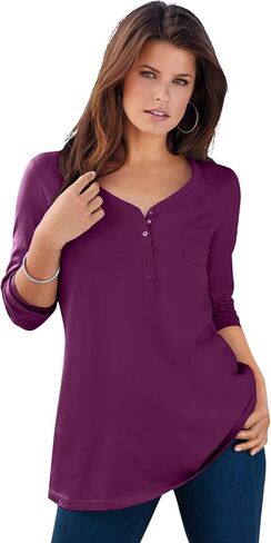 Roaman's Women's Plus Size Long Sleeve Sweetheart Henley Tee in Saudi Arabia