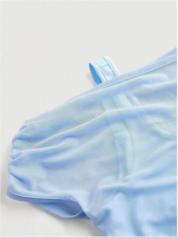 WDIRARA Women's 2 in 1 Off Shoulder Mesh Tops Ruched Short Sleeve Crop Tee Shirts in Kuwait