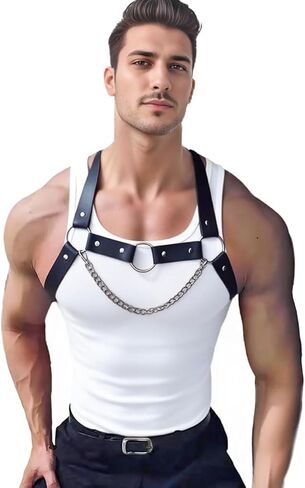 Mens Harness，Sexy Men，Chest Harness Men，Chest Harness，Leather Harness，Chest Strap，Sexy Lingerie for Men，PU Leather Body Chest for Men Sexy Punk Body Harness Belt in Saudi Arabia