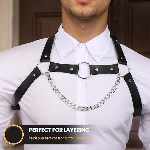 Mens Harness，Sexy Men，Chest Harness Men，Chest Harness，Leather Harness，Chest Strap，Sexy Lingerie for Men，PU Leather Body Chest for Men Sexy Punk Body Harness Belt in Saudi Arabia