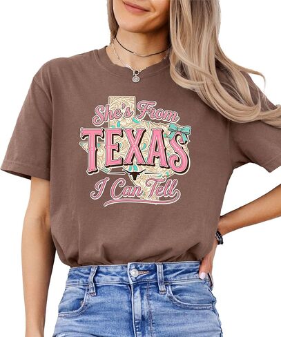 She's from Texas Shirt for Women Trendy I can Tell Country Girl Graphic Tee in Kuwait
