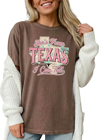 She's from Texas Shirt for Women Trendy I can Tell Country Girl Graphic Tee in Kuwait