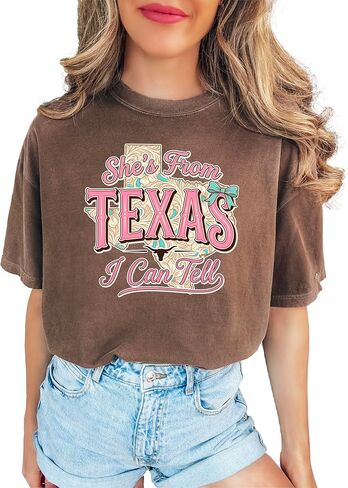 She's from Texas Shirt for Women Trendy I can Tell Country Girl Graphic Tee in Kuwait