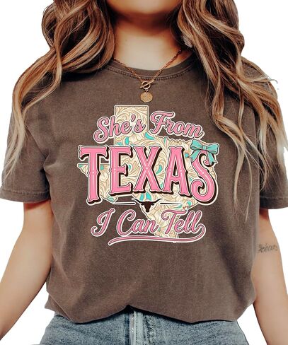 She's from Texas Shirt for Women Trendy I can Tell Country Girl Graphic Tee in Kuwait