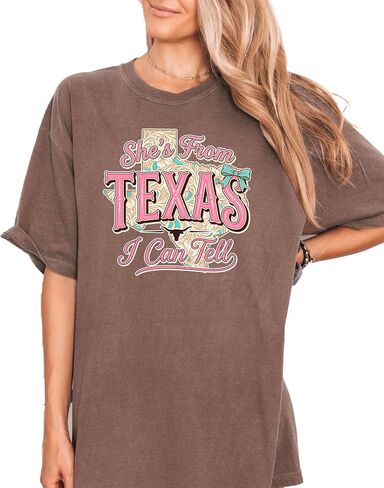 She's from Texas Shirt for Women Trendy I can Tell Country Girl Graphic Tee in Kuwait