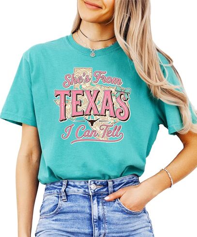 She's from Texas Shirt for Women Trendy I can Tell Country Girl Graphic Tee in Kuwait