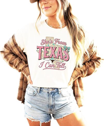 She's from Texas Shirt for Women Trendy I can Tell Country Girl Graphic Tee in Kuwait