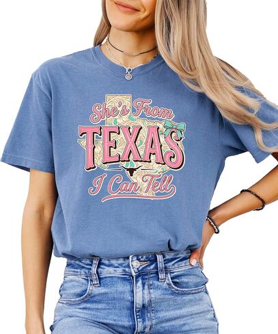 She's from Texas Shirt for Women Trendy I can Tell Country Girl Graphic Tee in Kuwait