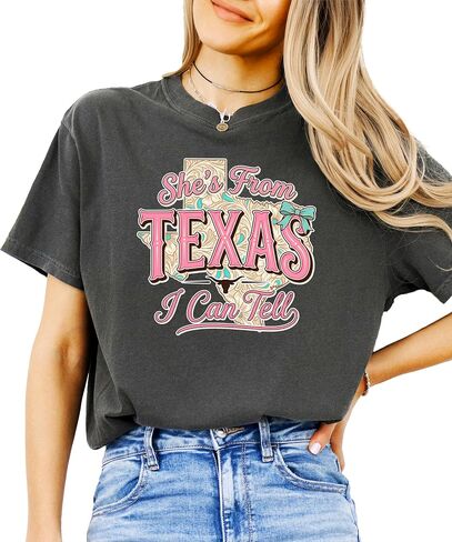 She's from Texas Shirt for Women Trendy I can Tell Country Girl Graphic Tee in Kuwait