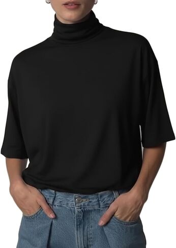 Womens Oversized Turtleneck Tops Mock Neck Tee Tunic Summer 2026 Casual Going Out T-Shirts Trendy Pullover Clothes in Saudi Arabia