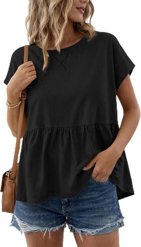 Women’s Loose Fit T-Shirt Casual Soft Short Sleeve Tee for Daily Wear Babydoll Peplum Tops | Casual, Soft Short Sleeve, Daily Wear, Babydoll Peplum in Saudi Arabia
