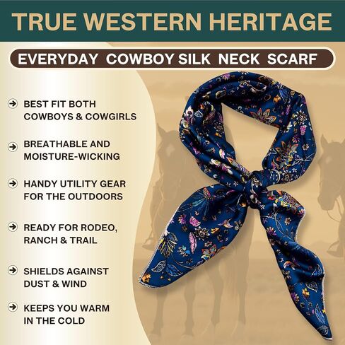 Wild Rag Pure Silk Scarf 36 inch, Western Cowboy Bandana Square Silky Wild Rags,Multicolor botanical Paisley Scarves for Men & Women in Saudi Arabia