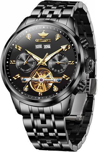 OUPINKE Men Skeleton Watch Automatic Mechanical Luxury Dress Waterproof Sapphire Crystal Wrist Watches for Men in Saudi Arabia