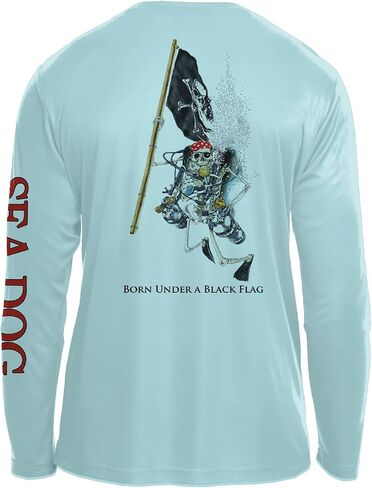 قميص SEA DOG Skeleton Diver Pirate بعامل حماية من أشعة الشمس 50+ وأكمام طويلة، 100% بوليستر من الألياف الدقيقة، مطبوع في الولايات المتحدة الأمريكية in Kuwait