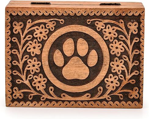Decorative Urn Acacia Wood Paw Print Pet Cremation Urn for Dog Cat Ashes Pet Keepsake, Burial Urn Wooden Box for Ashes (7" X 5" X 2.5") in Saudi Arabia