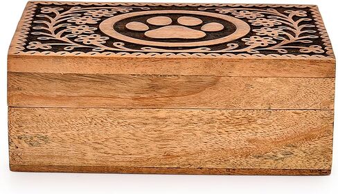 Decorative Urn Acacia Wood Paw Print Pet Cremation Urn for Dog Cat Ashes Pet Keepsake, Burial Urn Wooden Box for Ashes (7" X 5" X 2.5") in Saudi Arabia